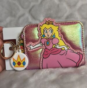 Super Mario Princess Peach Large Graphic Pink Iridescent Zip Wallet NEW
